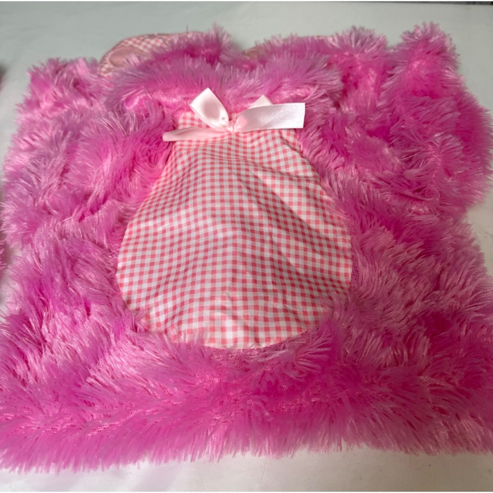 Pink Bunny Costume Jumpsuit Faux Fur Gingham 12-18 Months Halloween very light